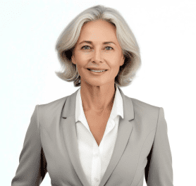 A woman with gray hair wearing a suit.